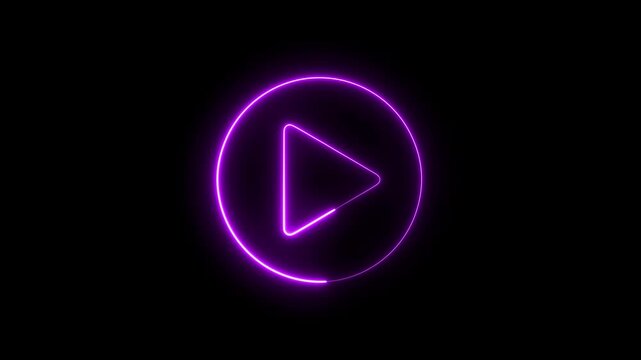 Neon purple play button with circular loading animation, glowing digital media interface on black background