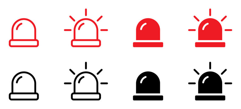 Emergency siren icon set for warning, alert, safety, and security designs.