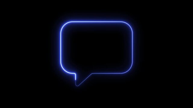 Neon blue speech bubble animation, glowing chat notification symbol, digital communication concept, minimalist ui for messaging apps and social media