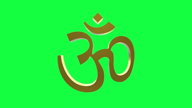 3D Rotating Golden Om Symbol on Green Screen Background Animation