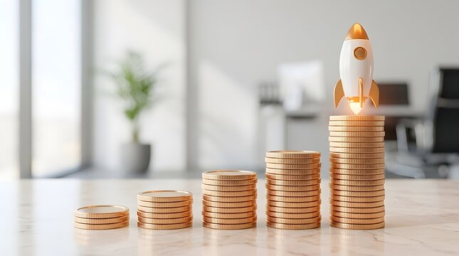 Rocket launching from stacks of coins
