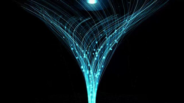 Abstract blue light trails flowing like a funnel on a black background representing digital data movement and fiber optic communication technology connection concepts 4k Motion Video