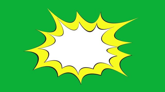 Animated pop art comic explosion speech bubble on chroma key green screen