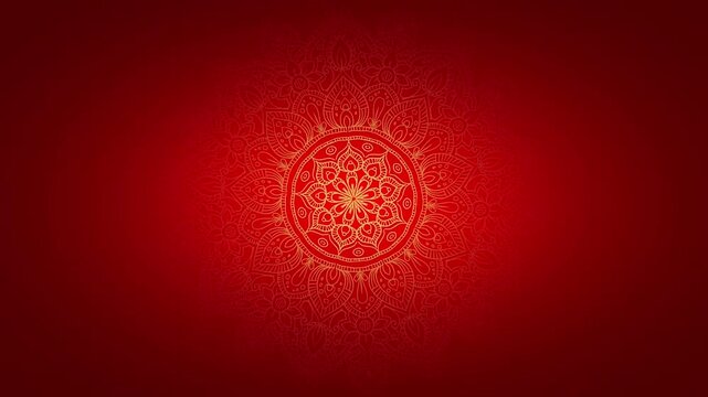 Elegant golden mandala pattern animation on festive deep red background loop