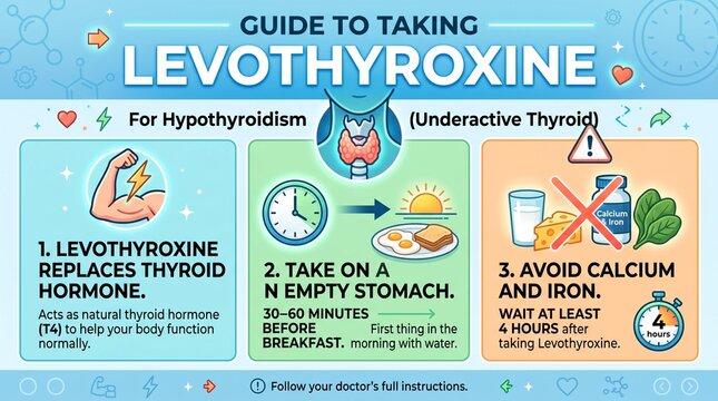 Educational infographic guide for taking levothyroxine medication