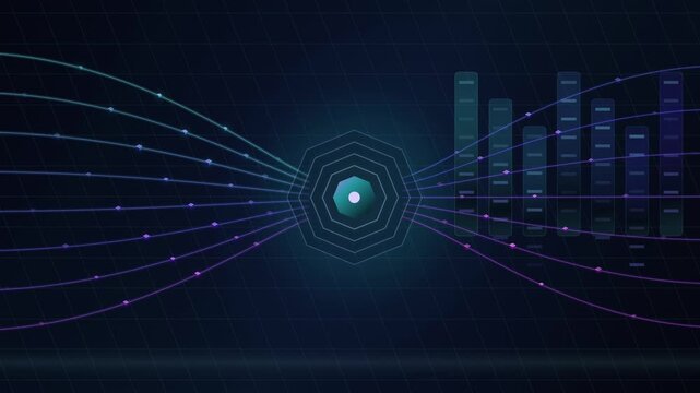 Exabyte Data Foundry High-Capacity Pipeline Processing Loop 4K, Futuristic Cyan Octagon Data Pipeline and Server Vault Backdrop, Big Data Infrastructure Pipeline and Storage Visualization Loop