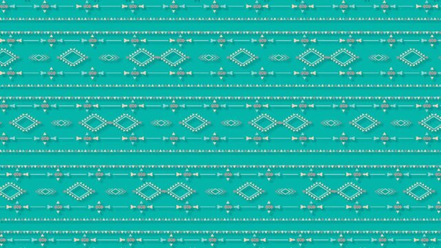 Native American Geometric Tribal Pattern Animation on Teal Background Loop.