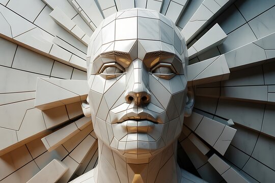 Digital Marble Human Face Low Poly Geometric Bust Artwork Illustration