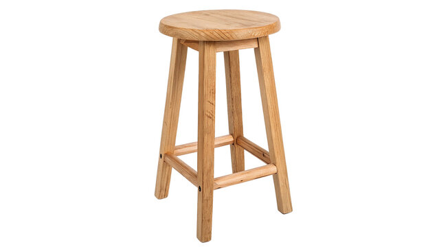 Simple classic four legged wooden stool chair isolated on transparent background.