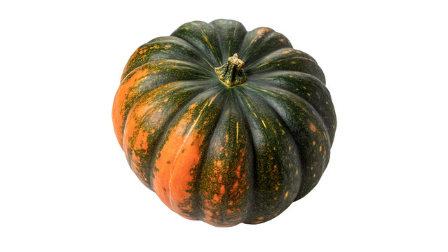 Whole organic green and orange pumpkin squash isolated on transparent background.