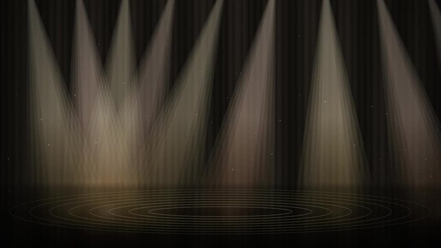 Velvet Light Choreography Golden Premiere Stage Spotlights Loop 4K, Cinematic Golden Premiere Theater Curtain with Volumetric Rays Backdrop