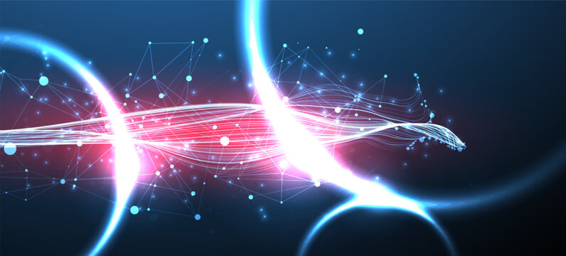 Abstract futuristic technology background with glowing light waves and network lines