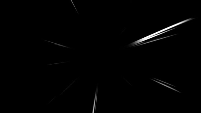 Fast Anime Comic Action Speed Lines Animation Black Background 4K, Dynamic Manga Motion Graphic with Cartoon Illustration Effect, Radial Burst Ray Stripes, Superhero Energy Explosion Glow,