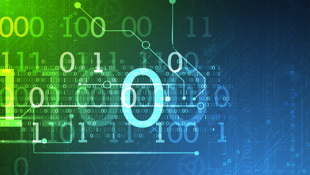 Abstract technology background with glowing binary code and digital numbers