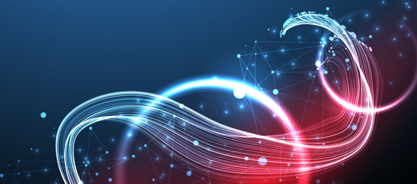 Abstract futuristic technology background with glowing light waves and network lines