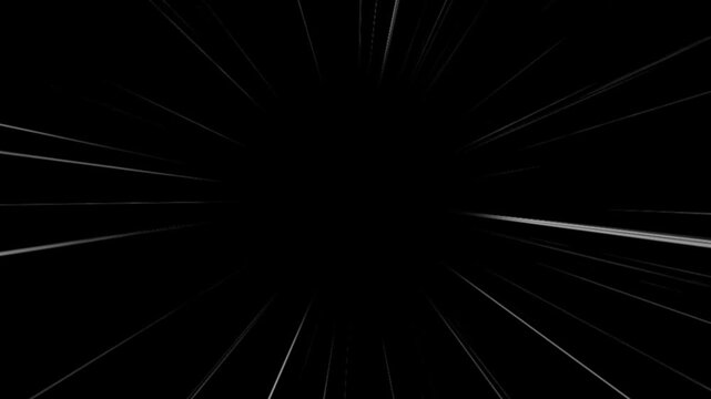 Fast Anime Comic Action Speed Lines Animation Black Background 4K, Dynamic Manga Motion Graphic with Cartoon Illustration Effect, Radial Burst Ray Stripes, Superhero Energy Explosion Glow,