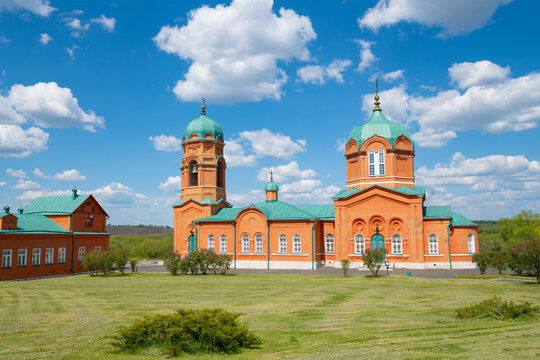 View of the ancient Church of the Nativity of the Blessed Virgin Mary (1894) in the Monastyrshchino on a sunny summer day. Tula region, Russia