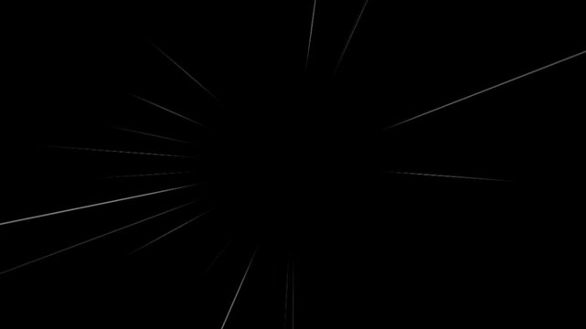 Fast Anime Comic Action Speed Lines Animation Black Background 4K, Dynamic Manga Motion Graphic with Cartoon Illustration Effect, Radial Burst Ray Stripes, Superhero Energy Explosion Glow,