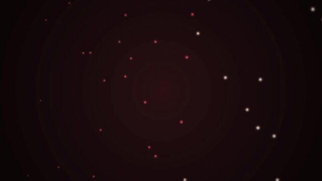 Glowing white particles float across a dark starry background space.
