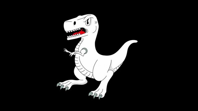 Three identical animated dinosaur illustrations with open mouths set against a solid black background with arranged horizontally against each figure maintaining video displays three t rex creature