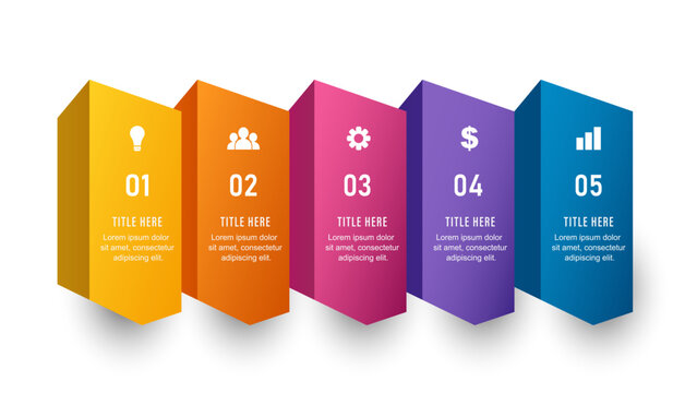 Colorful 5 options colorful 3D vertical block process infographic template vector graphic