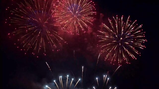 Spectacular night sky fireworks display explosion for celebration and events