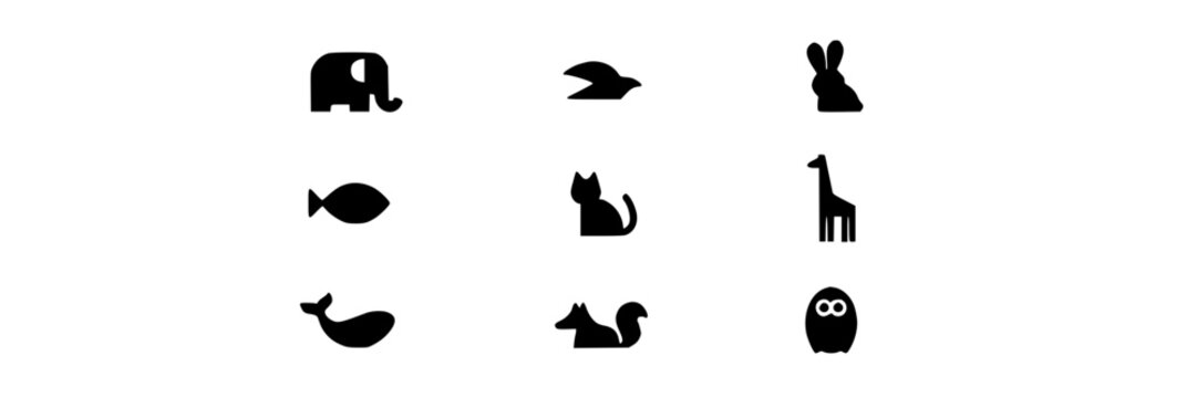 Animal Object Ideograms, Minimalist Animal Icons, Simple Animal Illustrations, Graphic Design Elements