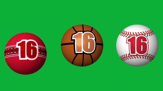 Sports ball countdown timer animation on green screen background for games
