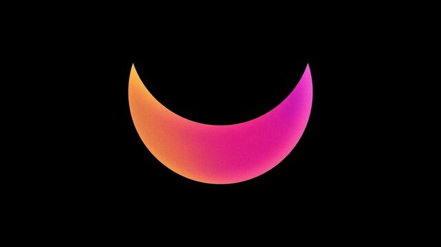 Three colorful crescent moon shapes with grainy texture floating against a solid black background setting with featuring vibrant gradient texture float horizontally displays three distinct abstract