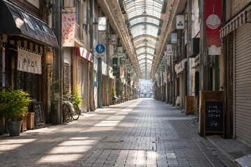 Fototapeta premium Empty Traditional Japanese Shopping Street in the Quiet Morning