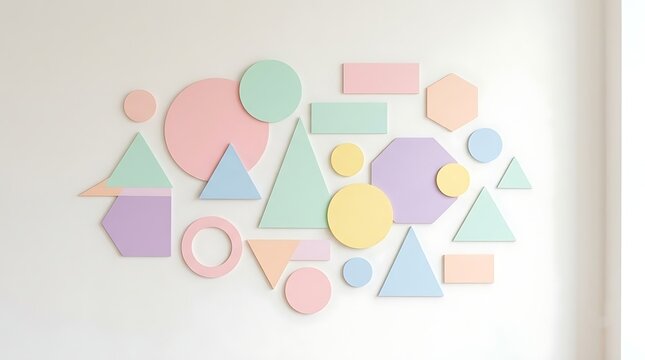 Abstract Shapes on Wall with Soft Pastel Colors and Minimal Design