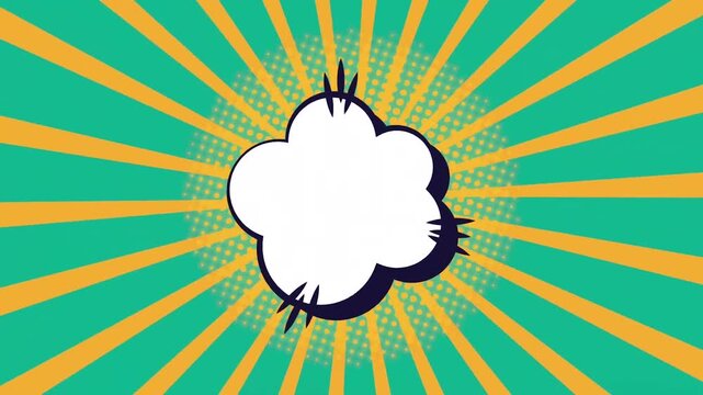 Vintage comic cloud speech bubble animation on sunburst background