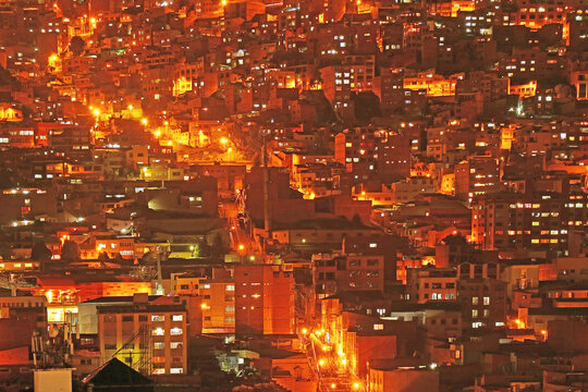 Artistic Aerial View of La Paz After Dark, Bolivia, South America