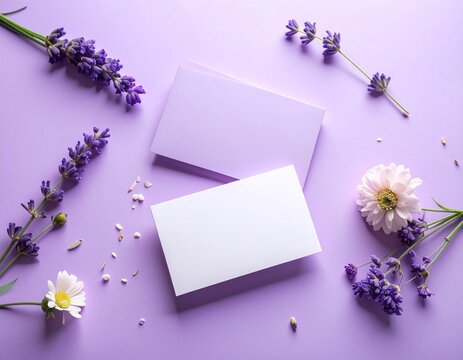 Elegant Lavender Business Card Mockup on Pastel Purple Background