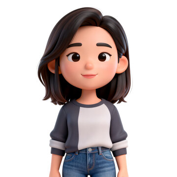 [Transparent Background PNG]Cute 3D Cartoon East Asian Young Woman Portrait