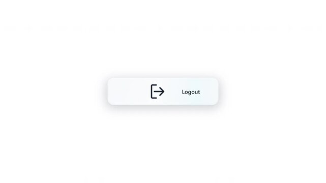 Premium logout button UI animation with a magnetic exit interaction, physical button compression, smooth arrow movement, subtle cyan energy trail, and clean modern software interface design on a trans