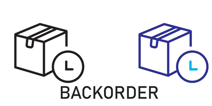 Backorder icon featuring a cardboard box with a clock symbol indicating a delayed shipment supply chain shipping delay