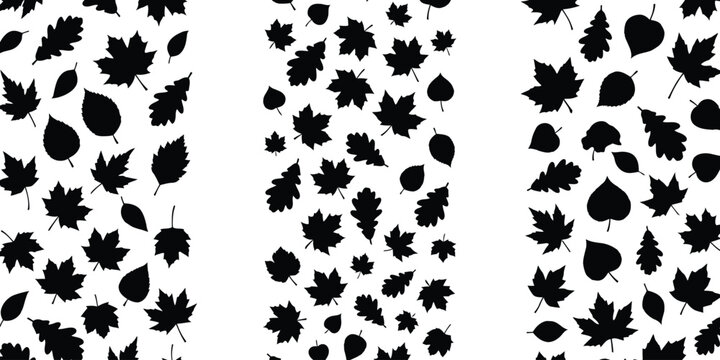 Seamless pattern with black autumn leaves