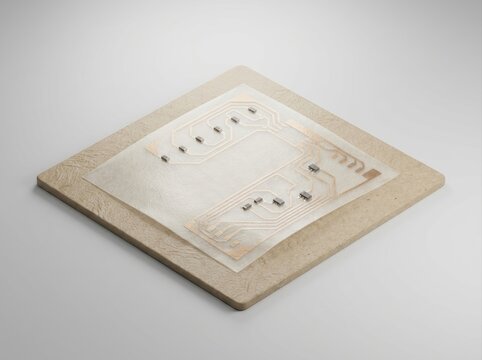 biodegradable electronics concept Flexible printed circuit board on a square substrate with electronic traces