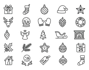Obraz premium Collection of twenty-five festive Christmas line art icons for winter holiday seasonal creative design work