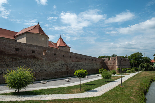 Fagaras Fortress Medieval Castle Bridge Exterior View In Transylvania Romania