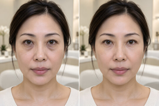 Asian Woman in Her 30s Eye Area Before and After