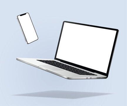 A mockup of black screen levitation laptop and smartphone