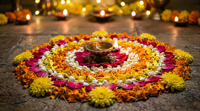 Diwali celebration a beautiful rangoli and the festival of lights