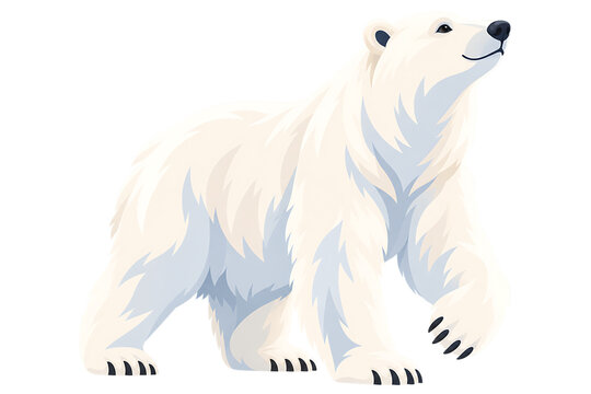 上を向いて歩くシロクマのベクターイラスト。透過背景のホッキョクグマ素材。PNG
