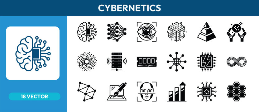 Cybernetics artificial intelligence vector icons