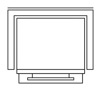 Vintage television set blueprint outline icon for room planning.