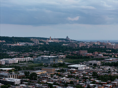 Montreal cityscape aerial view with Saint Joseph Church and urban neighborhood in Quebec, Canada. g.