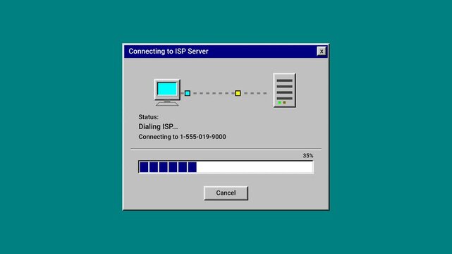Retro ISP Server Connection Dialog Animation