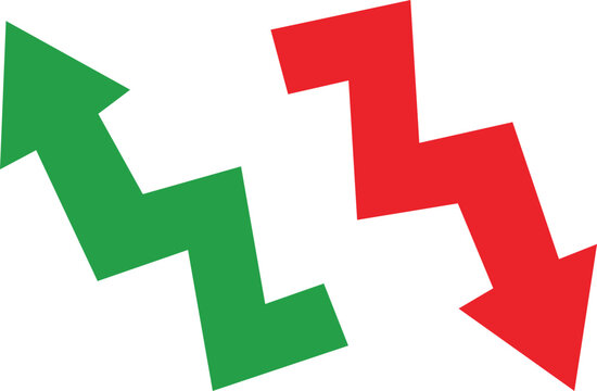Green zigzag arrow pointing up and red zigzag arrow pointing down